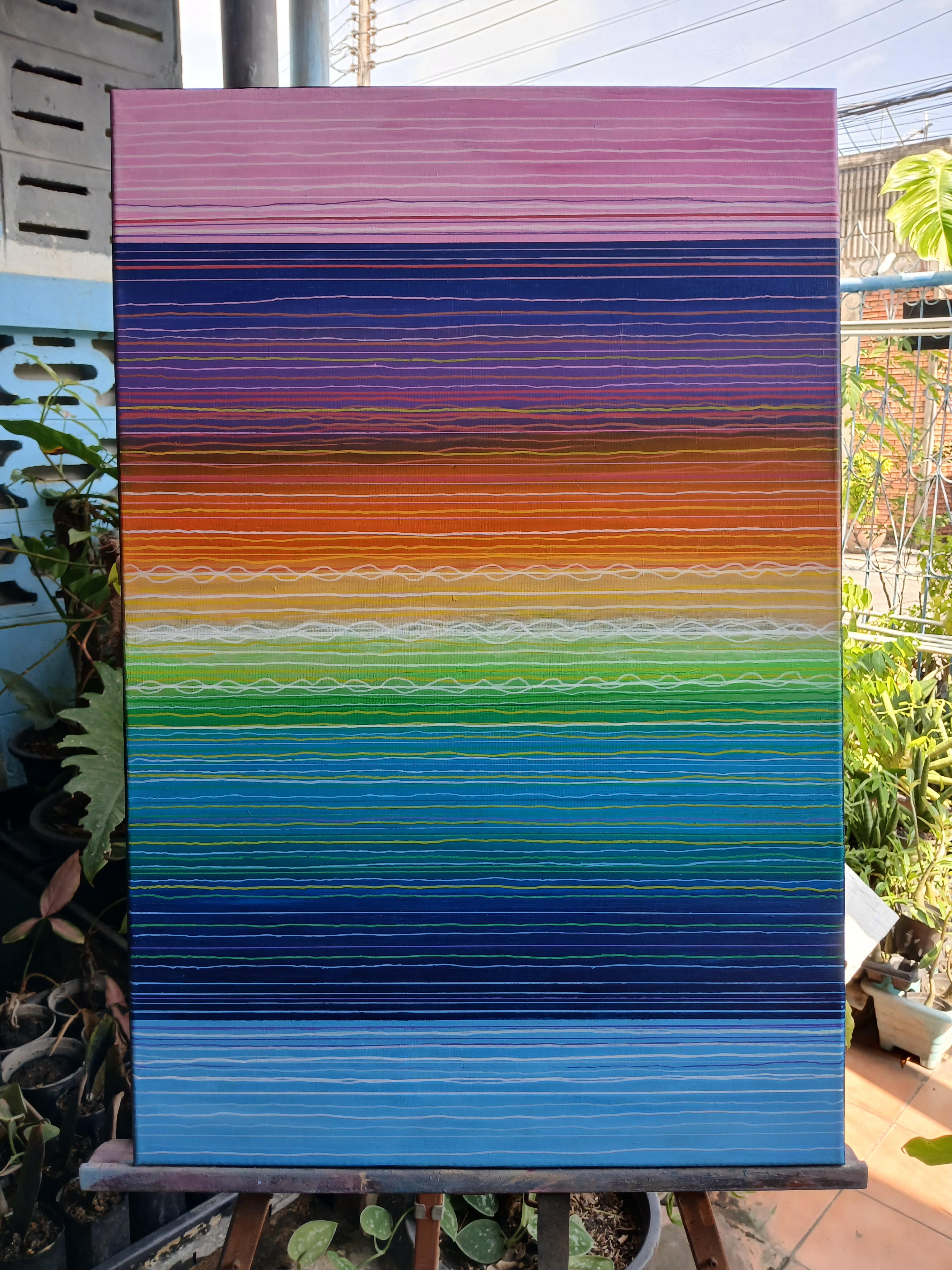 มีเส้น มีสี มีสงสัย Abstract art สีอะครีลิคบนเฟรมผ้าใบ ขนาด 40 cm. x 60 cm.