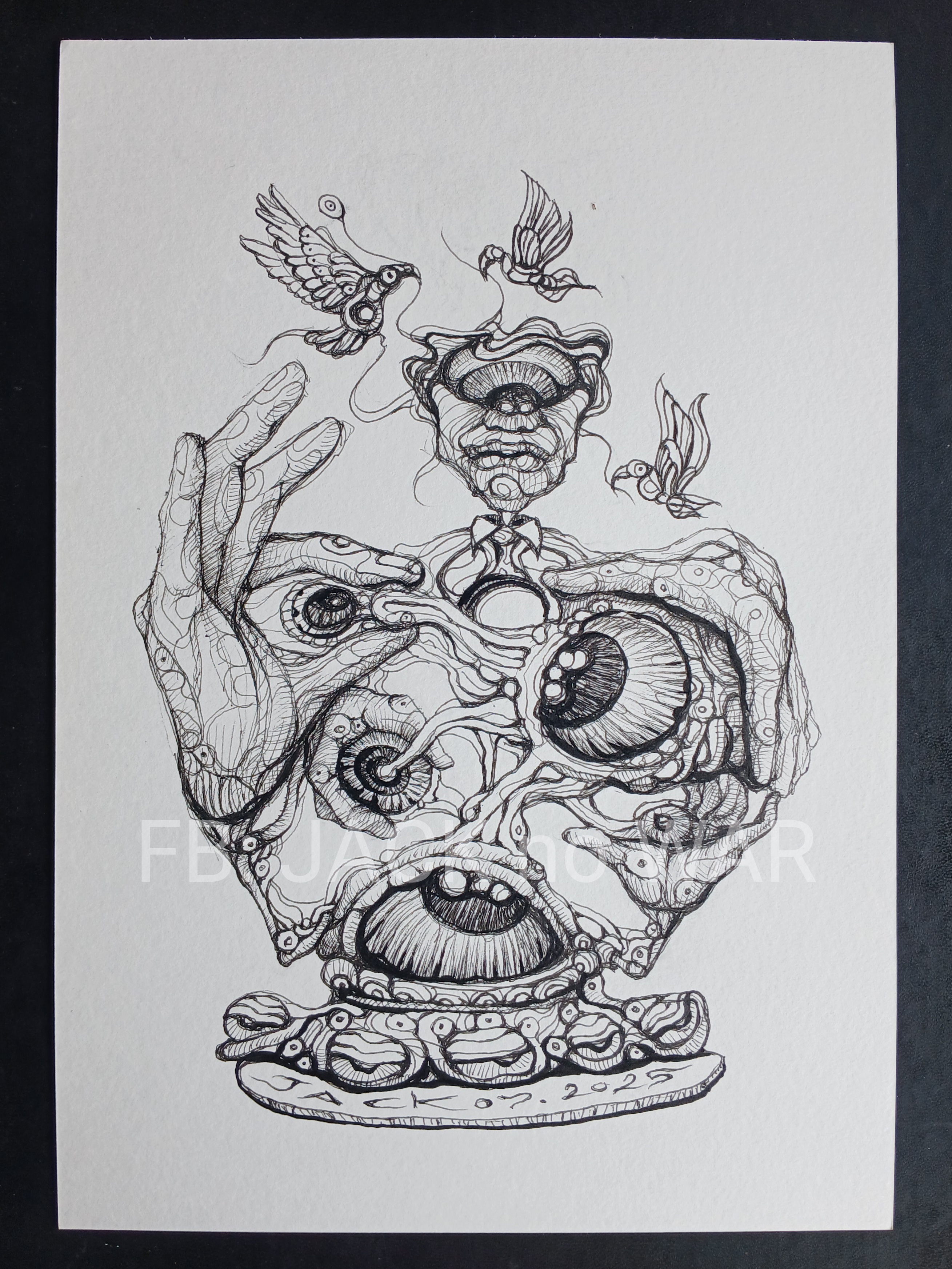 Surreal Portrait 21 (Trump Tax) วาดเส้นปากกา หมึกดำ กระดาษร้อยปอนด์ (200 แกรม) ขนาด 21 × 29.7 cm. A4