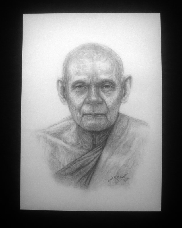 หลวงปู่ดู่ วัดสะแก พระนครศรีอยุธยา ภาพวาดดินสอ ชาโคล กระดาษ 100 ปอนด์ ขนาด A3 งานวาดต้นฉบับ ไม่ใช่ภาพพิมพ์หรือโปสเตอร์ครับ
