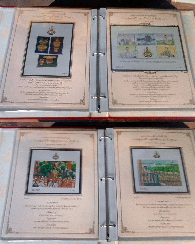 สมุดรวมอัลบั้มแสตมป์ ชีท ตรา และแผ่นตราไปรษณียากร ที่ระลึกชุด ในหลวงครองราชย์ ครบ 50 ปี พ.ศ.2539 มีกล่องนอก พร้อมสมุดยกเล่ม รวม 29 หน้า