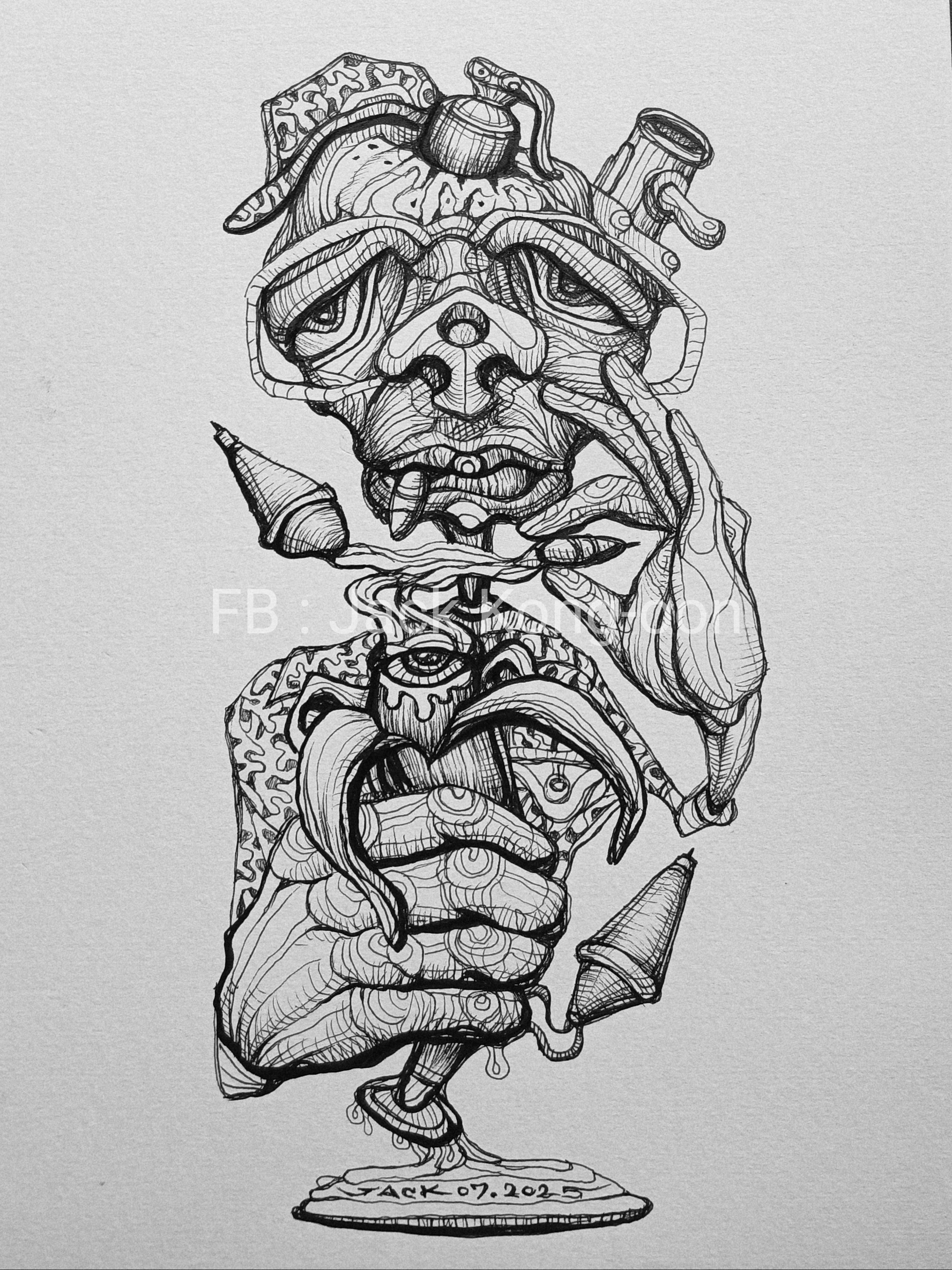 Surreal Portrait19 (SomKrok) วาดเส้นปากกา หมึกดำ กระดาษร้อยปอนด์ (200 แกรม) ขนาด 21×29.7 cm. A4