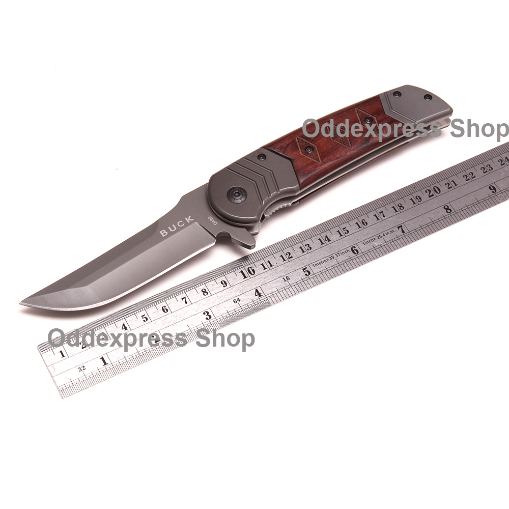 B-35 มีดเดินป่า มีดพก มีดพับ DA99 Buck Folding Knife ด้ามไม้ เหล็ก ใบมีดสแตนเลส มีดยาว 22.5 ซม. 2 0 กรัม Brown 22.5 cm