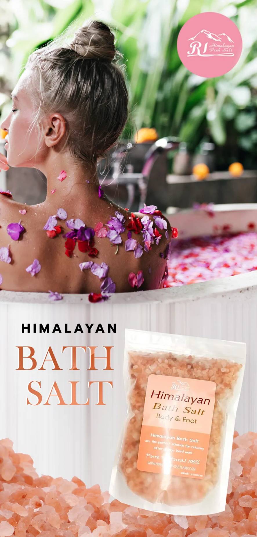 เกลือหิมาลายันสำหรับแช่ตัว/แช่เท้า สูตรไม่มีกลิ่น R I Himalayan Bath Salt Original - Unscented