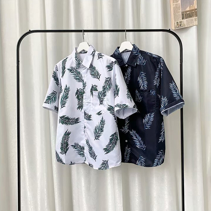 ✅ ลดล้างสต๊อค (S17 ลายขนนก) เสื้อเชิ้ตแขนสั้น Shirt แฟชั่น เสื้อเที่ยว M L XL XXL 2XL