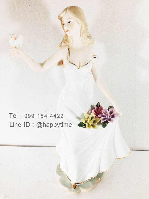 ของขวัญขึ้นบ้านใหม่ตกแต่งบ้าน ตุ๊กตาเรซิ่นสวยๆรูปหญิงสาวชุดขาวถือนกพิราบ