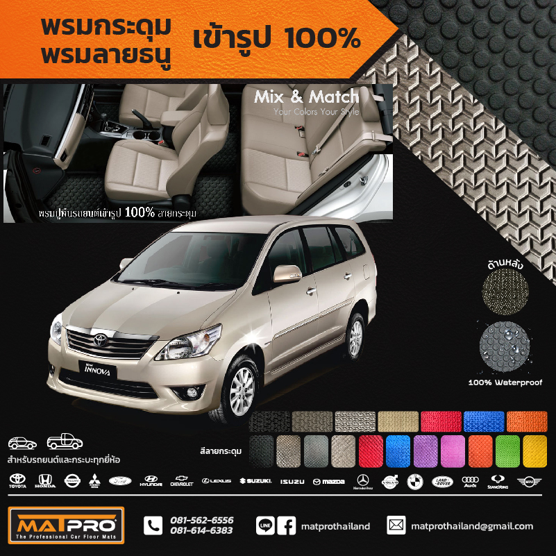 พรมปูพื้นเข้ารูป 100% ลายกระดุม สำหรับรถ รุ่น Toyota Innova 2005 -2009