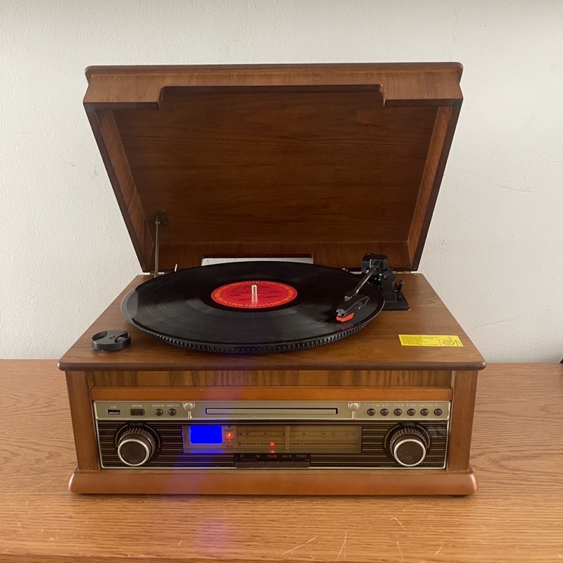 เครื่องเล่นแผ่นเสียง กล่องไม้ แนว Vintage (แผ่นเสียง +CD +Bluetooth )แถม แผ่นเสียงมือสองและปลายเข็มสำรอง