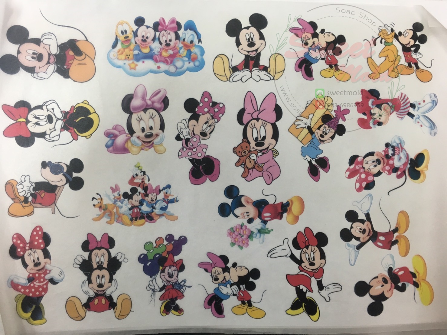 กระดาษเดคูพาจลายmickeyMinniey1แผ่นมี22ลาย(วงรี) : 006712