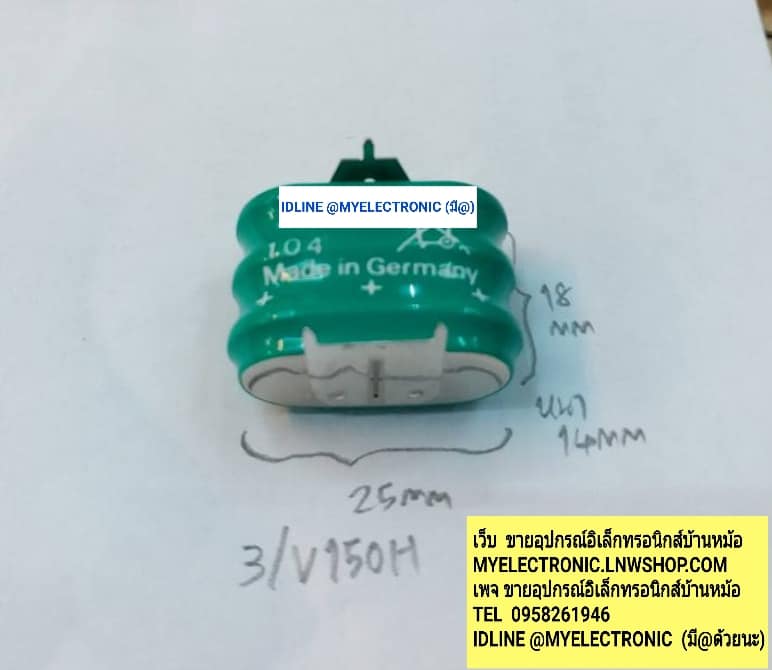 3.6V140MAรุ่น3/V150H3ขาลงปริ้นด้าน2ขาเป็น+ชนิดNI-MHยี้ห้อVARTAราคาก้อนล่ะราคาตัวล่ะbattery backupแบตเตอรี่แบ็คอัพMADE IN GERMANYขนาดกว้าง25มม.ยาว18มม.หนา14มม.(25x18x14MM)