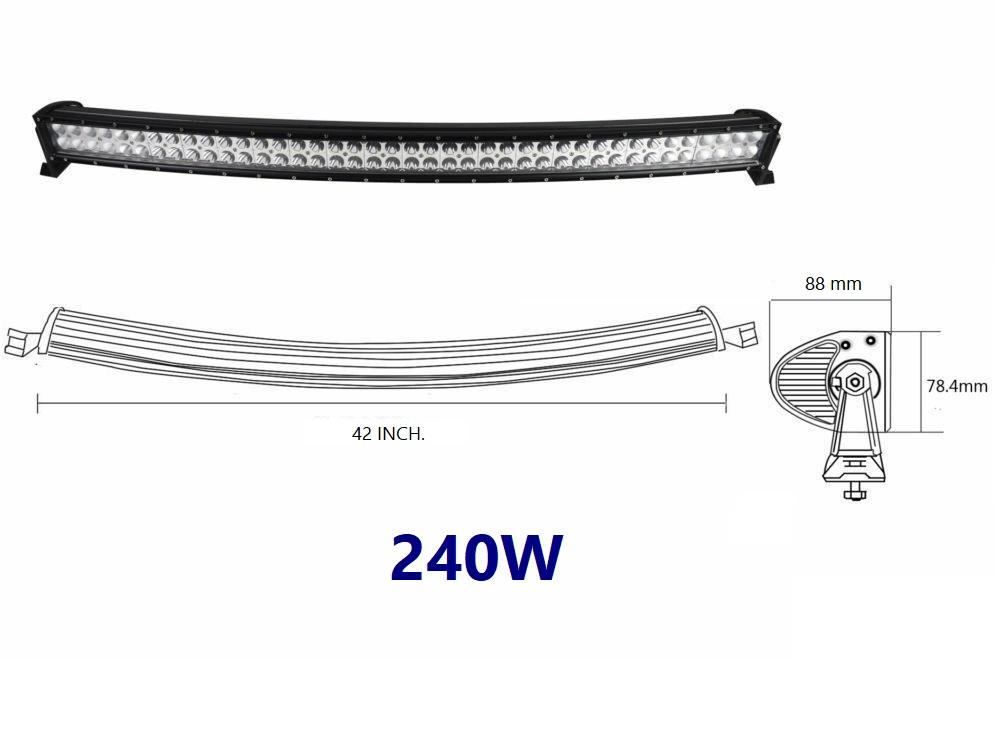 Curved 3D LED Light Bar Spot Flood Combo Beam 240 watt 42 Inch. For Jeep SUV ATV Truck Work Driving Light ไฟรถยนต์บาร์ยาว ไฟหน้ารถ บาร์รถยนต์ 240 วัตต์ ทรงโค้ง เน้นเเสงพุ่งเเละกระจายในโคมเดียว รุ่น SuperBright คุณภาพสูง มีประกันสินค้า เเสงขาว จำนวน 1 โคม