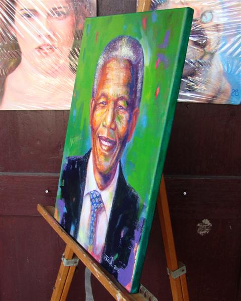 Nelson Mandela ภาพวาดสีน้ำมัน+สีอะครีลิค ขนาด 30x40 cm.
