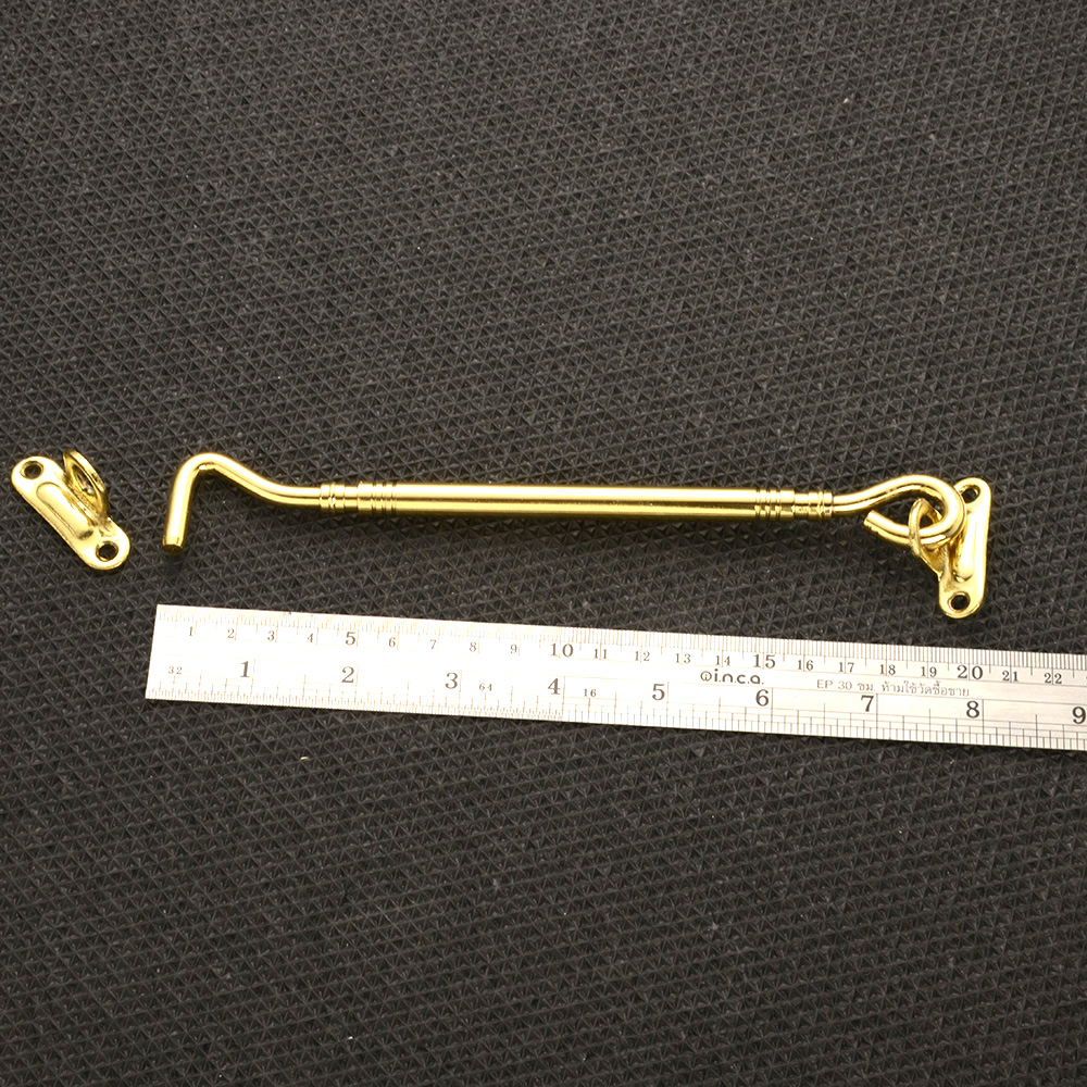 WH#10 ตะขอหน้าต่าง ประตู Real Brass Window Hook ทองเหลืองแท้กลม ยาว 8 นิ้ว จำนวน 1 อัน (1 Pcs ) 5 210 กรัม Gold ดูจากรูป