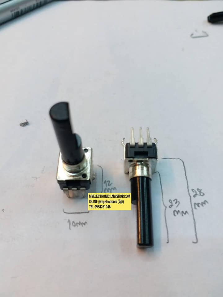 โวลุ่มB10Kแกนดำโวลุ่มก้านดำ3ขาตัวกว้าง10×ยาว12มม. แกน+ขอบยาว23มม.โวลุ่มB103โวลุ่ม10KB