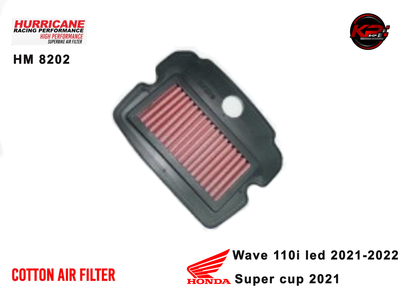 กรองอากาศ HURRICANE FOR HONDA WAVE110i / SUPERCUP 2021-2022(cotton)HM8202