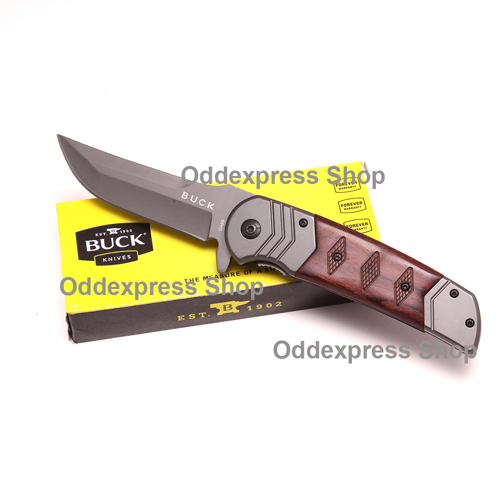 B-35 มีดเดินป่า มีดพก มีดพับ DA99 Buck Folding Knife ด้ามไม้ เหล็ก ใบมีดสแตนเลส มีดยาว 22.5 ซม. 2 0 กรัม Brown 22.5 cm