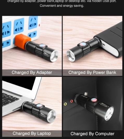 LED FLASHLIGHT USB CHARGE MINI ไฟฉายแรงสูงสว่างเบอร์เเรง ซูมได้ 4เท่า ปรับโหมดได้ 3 โหมด ชาร์ตด้วยUSB สะดวกพกพาสำหรับติดรถติดบ้าน เดินป่า เดินทาง ไฟสำรอง ใช้เป็น Power Bank สำรองได้ เเสงขาว จำนวน 1 ชิ้น