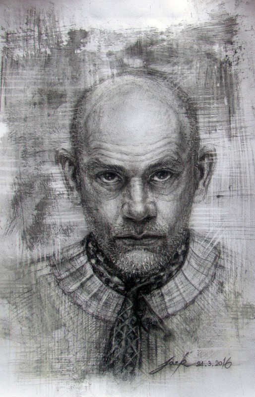 John Malkovich ภาพวาดดินสอ ชาโคล กระดาษ 150 แกรม ขนาด 26 x 37.5 cm.
