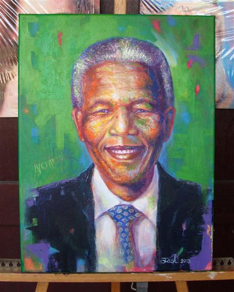 Nelson Mandela ภาพวาดสีน้ำมัน+สีอะครีลิค ขนาด 30x40 cm.