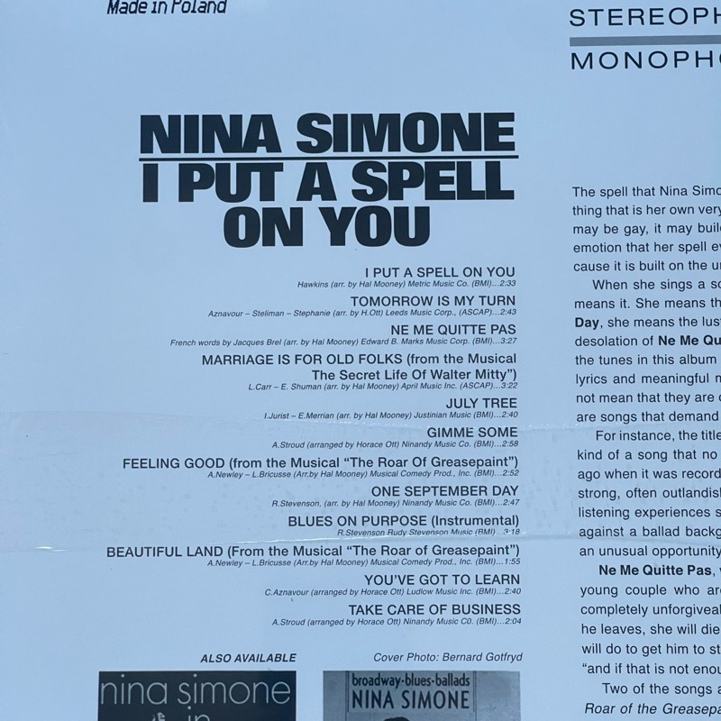 แผ่นเสียง Nina Simone - I Put A Spell On You ,Black Vinyl, LP, Album, Reissue, Stereo, 180 g มือหนึ่ง ซีล