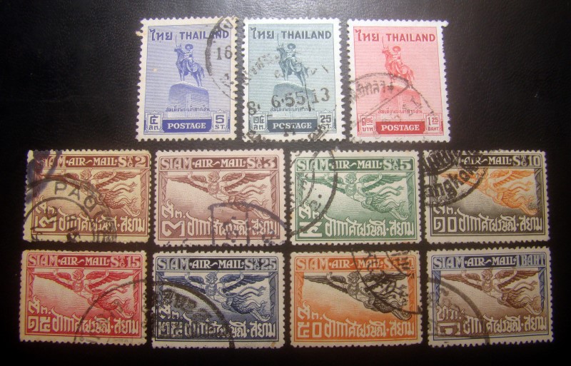 ((--2 ชุด--)) s2586-แสตมป์ชุดพระเจ้าตากสิน ปี 2498 ครบชุด + พญาครุฑ อากาศไปรษณีย์ ชุดแรก ปี 2467 ครบชุด 8 ดวง ใช้แล้ว ราคาเบา น่าสะสมครับ