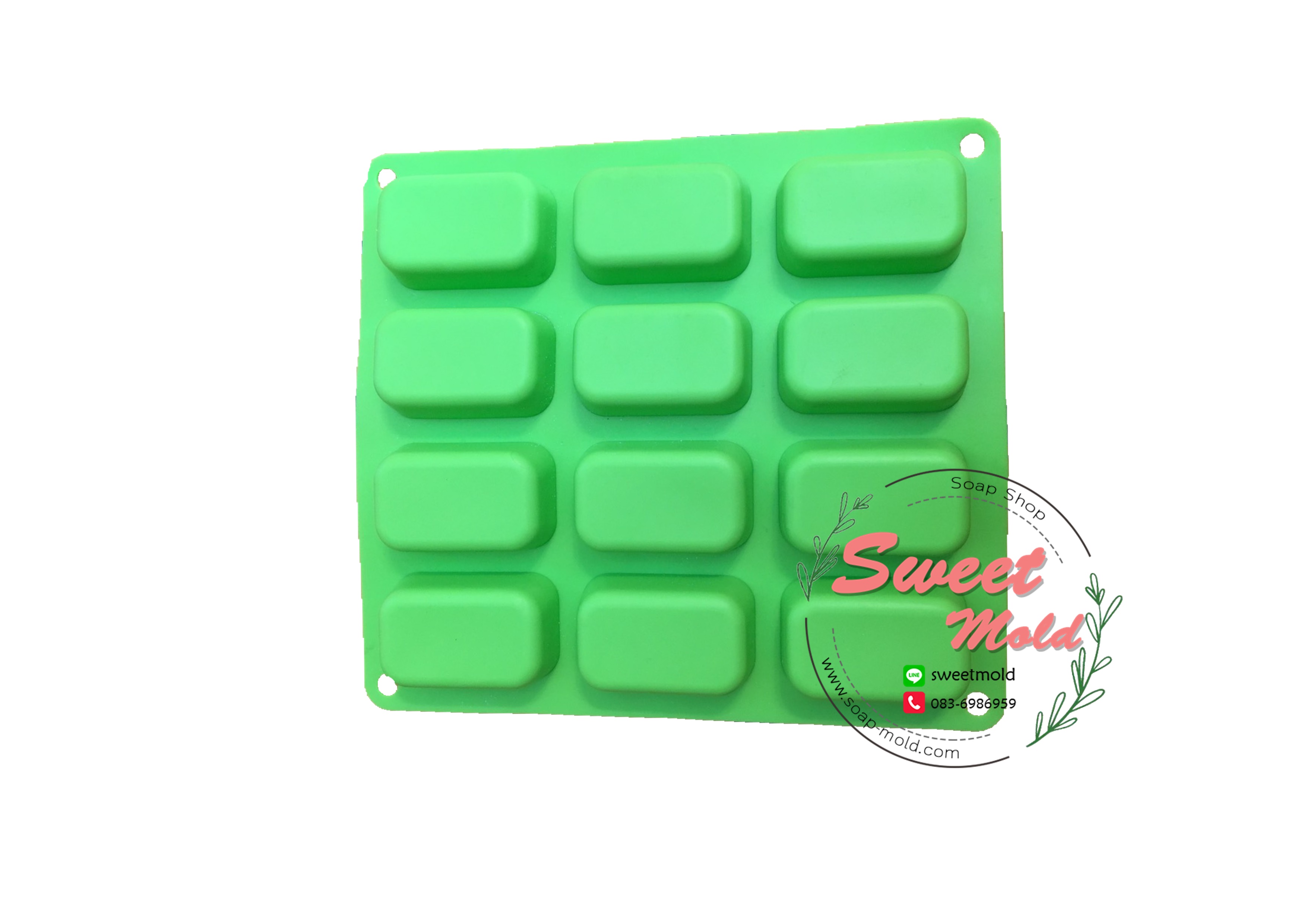 แม่พิมพ์ซิลิโคน สี่เหลี่ยมผืนผ้า ขนาด30g 12ช่อง รหัสสินค้า: 007155