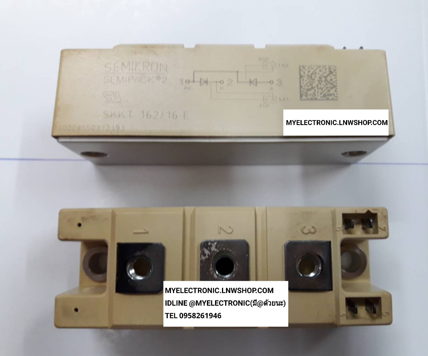 ขาย SKKT162/16E เพาว์เวอร์โมดูล POWER MODULE ยี่ห้อ SEMIKRON ของแท้ ของใหม่ มือ1 มือหนึ่ง STTK162/16 E THYRISTOR 156A 1600V ราคา ตัวละ . . . . หน่วย บาท