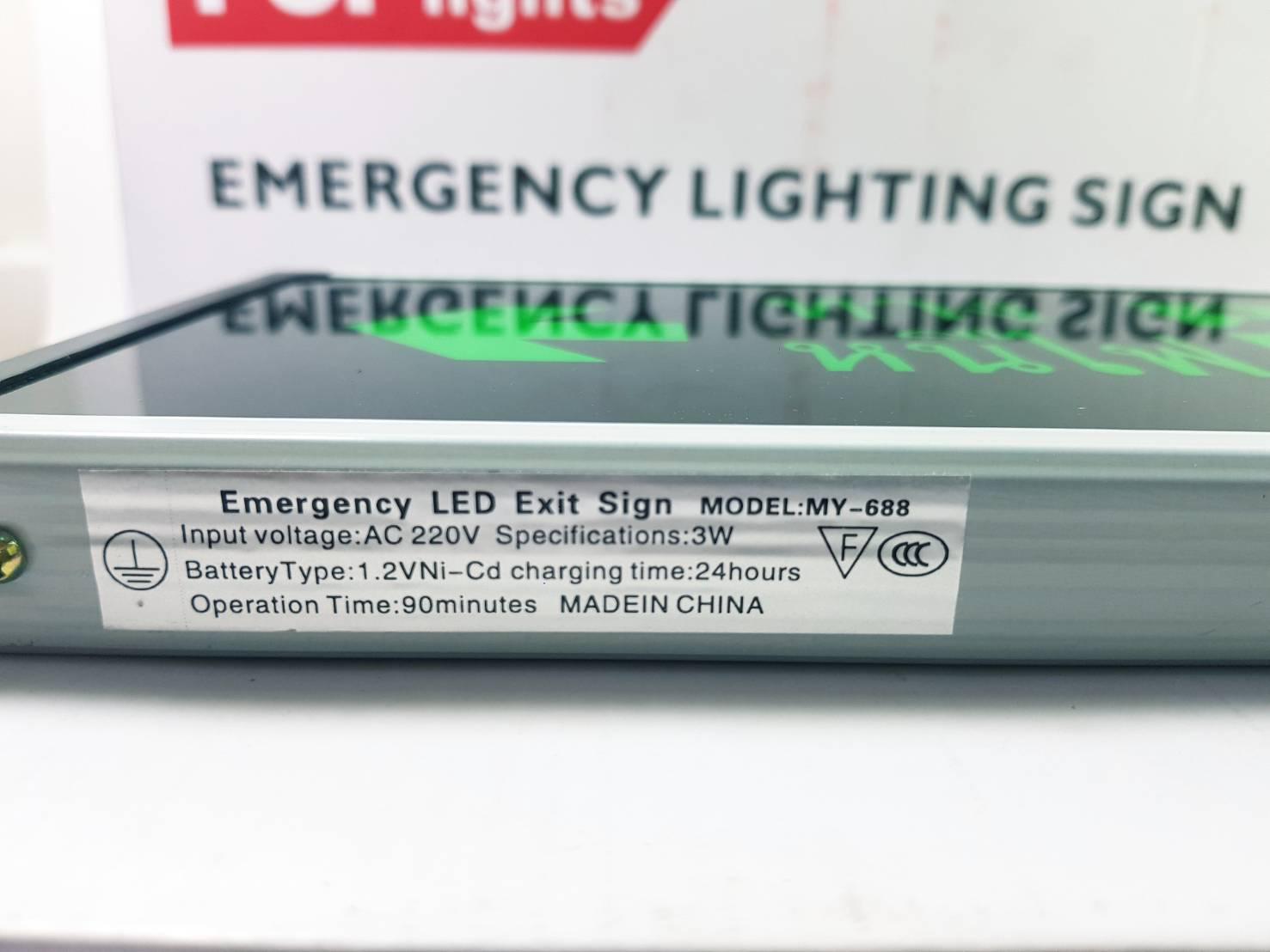 Emergency Exit Sign ป้ายไฟบอกทางออกหนีไฟฉุกเฉิน ชนิดไฟ led มาตรฐานมอก. สำรองไฟฉุกเฉิน 3-5 ชั่วโมง สำหรับติดตั้งในโรงงานอุตสาหรรม โรงเเรม อาคารบ้านเรือน ร้านอาหาร เเบบเเขวน ป้าย 2 หน้า 220V ข้อความ Fire Exit ทางหนีไฟ ลูกศรชี้ทางขวา จำนวน 1 ป้าย