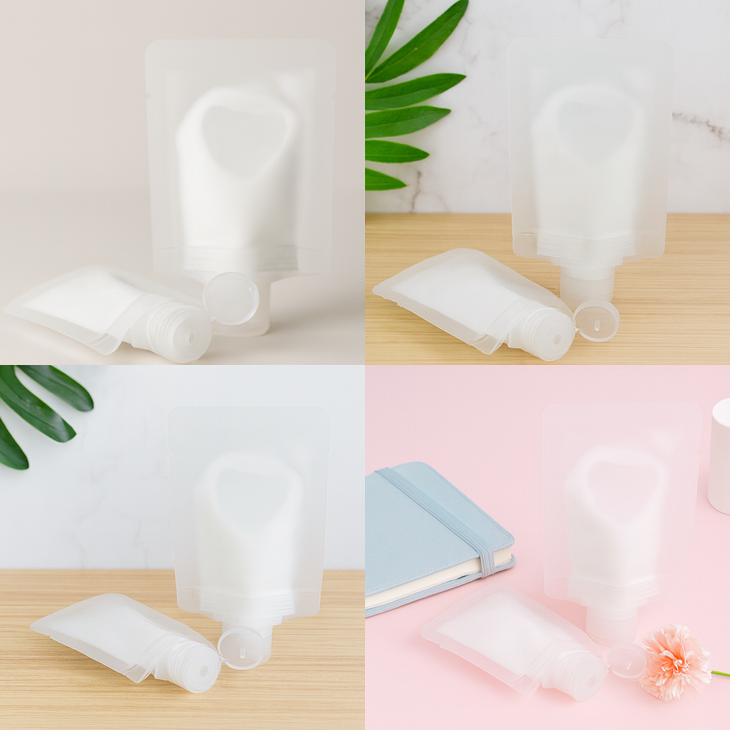 ซองแบ่งครีม แบ่งของเหลวแบบพกพา (50ใบ) รีฟิลได้ ฝา Flip ตั้งได้ เนื้อขุ่น