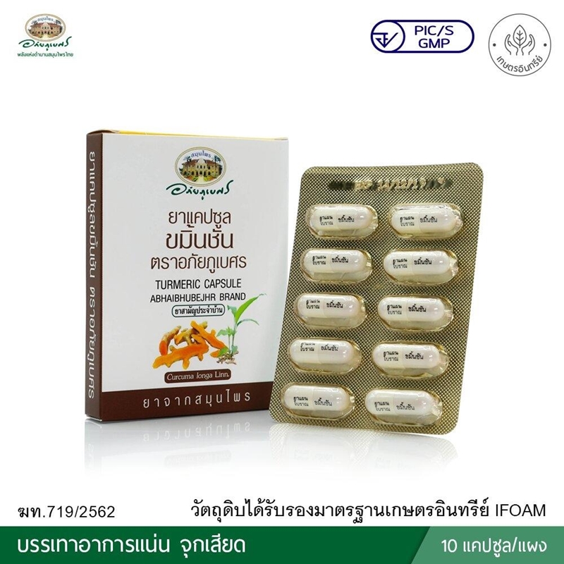 แคปซูลขมิ้นชัน ตราอภัยภูเบศร ขนาด 10 แคปซูล (แผง)