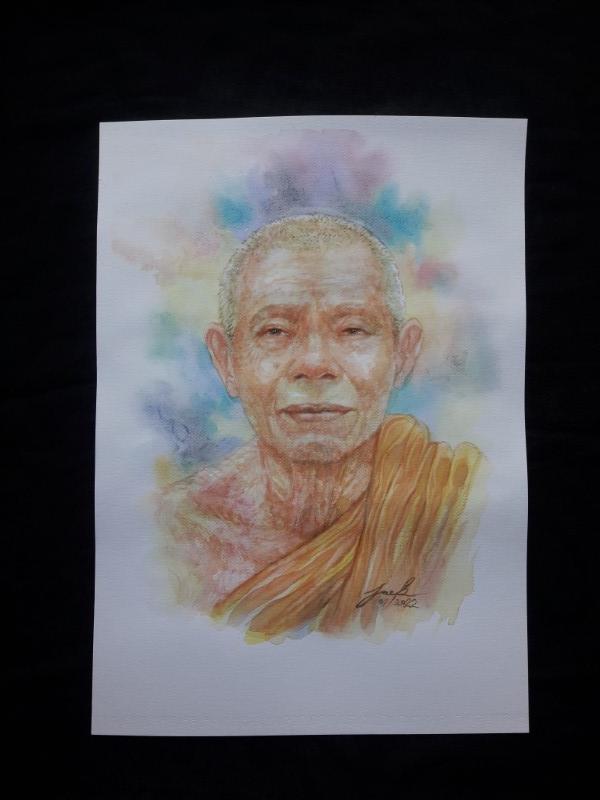 หลวงพ่อคูณ วัดบ้านไร่ นครราชสีมา ภาพวาดสีน้ำ บนกระดาษ Canson 320 แกรม ขนาด A3 งานวาดต้นฉบับ ไม่ใช่ภาพพิมพ์หรือโปสเตอร์ครับ
