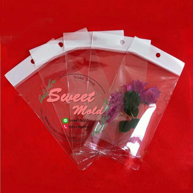 ถุงพลาสติกแถบขาวมีรูแขวนแบบมีเทปกาว 100 ชิ้น