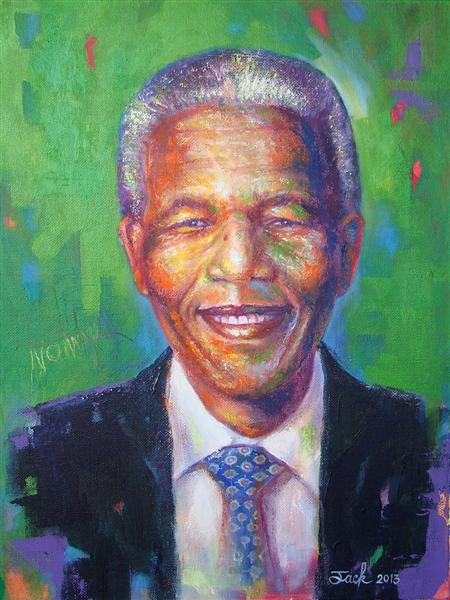 Nelson Mandela ภาพวาดสีน้ำมัน+สีอะครีลิค ขนาด 30x40 cm.