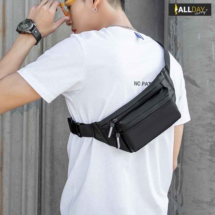 มาใหม่! NY22 กระเป๋าคาดอก กระเป๋าคาดเอว สีดำ สวยเท่ วัสดุ PU กันน้ำ ผู้ชาย ผู้หญิง