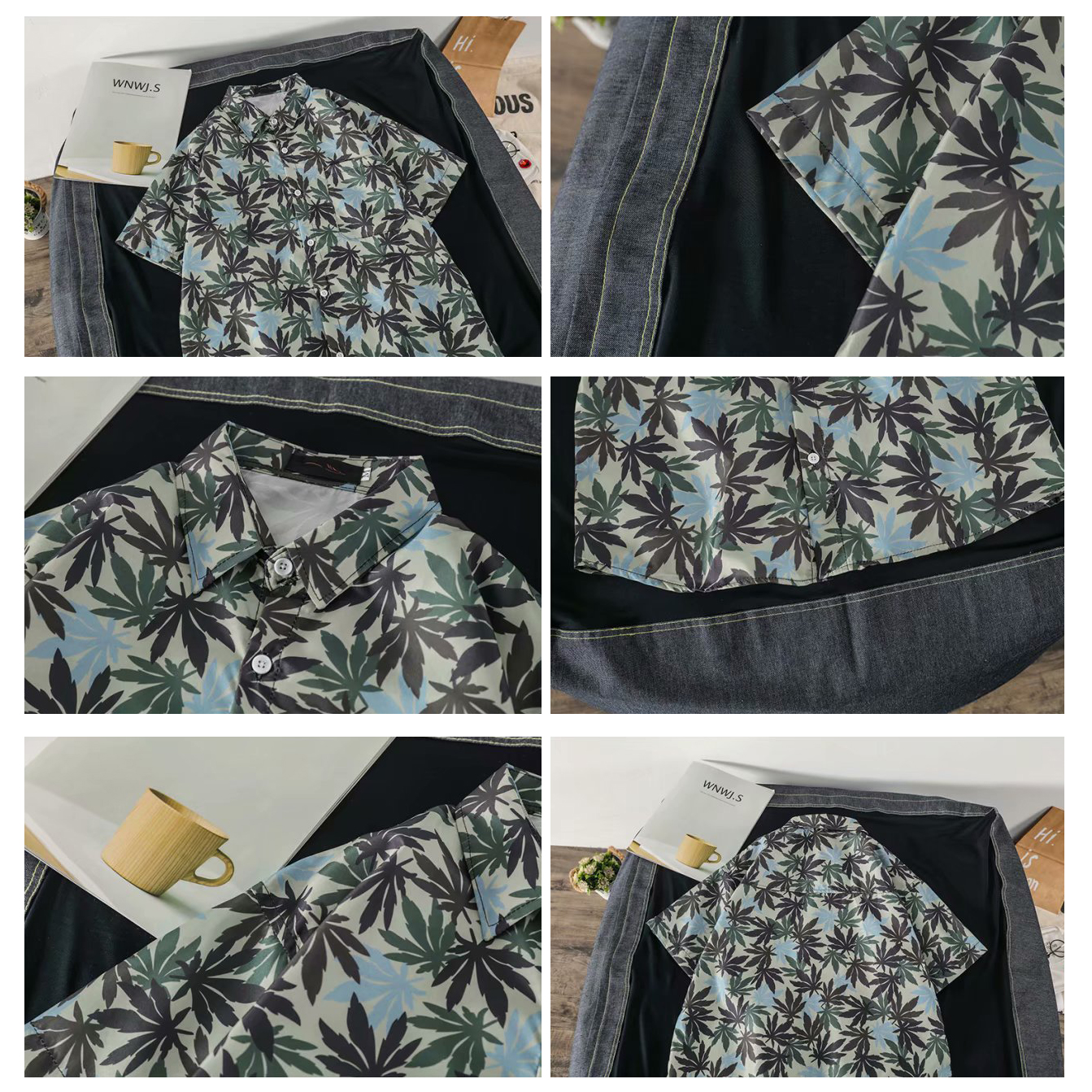 ✅ ลดล้างสต๊อค (S18 ลายใบไม้) เสื้อเชิ้ตแขนสั้น Shirt แฟชั่น เสื้อเที่ยว M L XL XXL 2XL