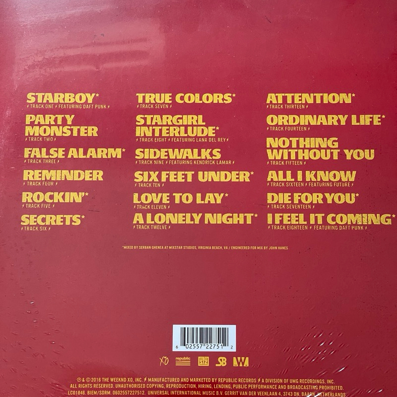 แผ่นเสียงThe Weeknd – Starboy, 2 x Vinyl, LP, Album, Red Translucent, Gatefold ,EU มือหนึ่ง ซีล