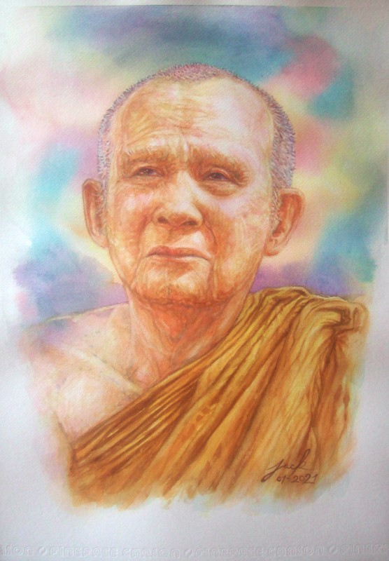 สมเด็จพระญาณสังวร วัดบวรนิเวศราชวรวิหาร ภาพวาดสีน้ำ บนกระดาษ Canson 320 แกรม ขนาด A3 งานวาดต้นฉบับ ไม่ใช่ภาพพิมพ์หรือโปสเตอร์ครับ
