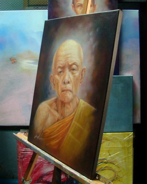 " หลวงปู่ทิม วัดละหารไร่ " ภาพวาดสีน้ำมัน งานเพ้นท์บนเฟรมผ้าใบ canvas ขนาด 30 x 40 cm.