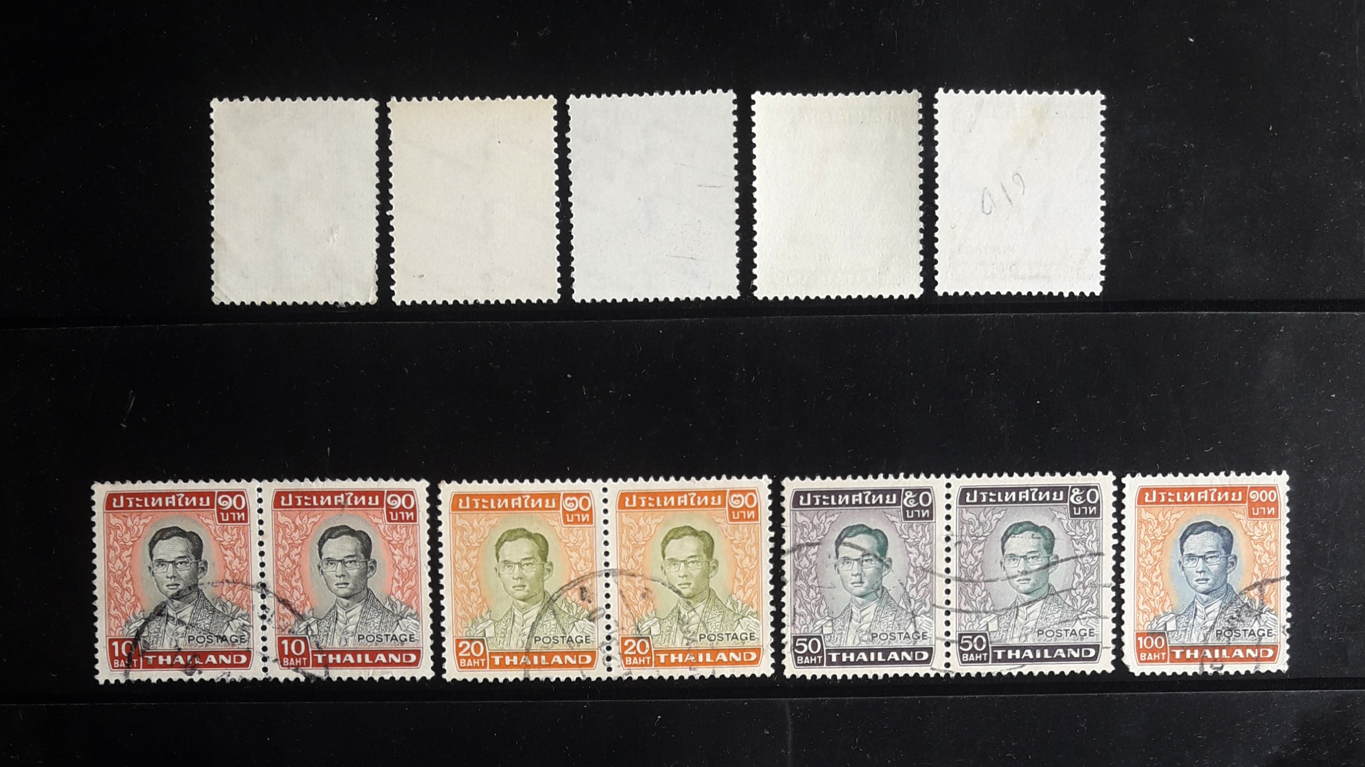 s3329-แสตมป์พระรูป ในหลวง รัชกาลที่ 9 ชุด5 พิมพ์ JAPAN พ.ศ.2515-20 ยังไม่ใช้ 5 ดวง+ ใช้แล้ว 7 ดวง มีดวงติดกัน ราคาเบา น่าสะสมครับ