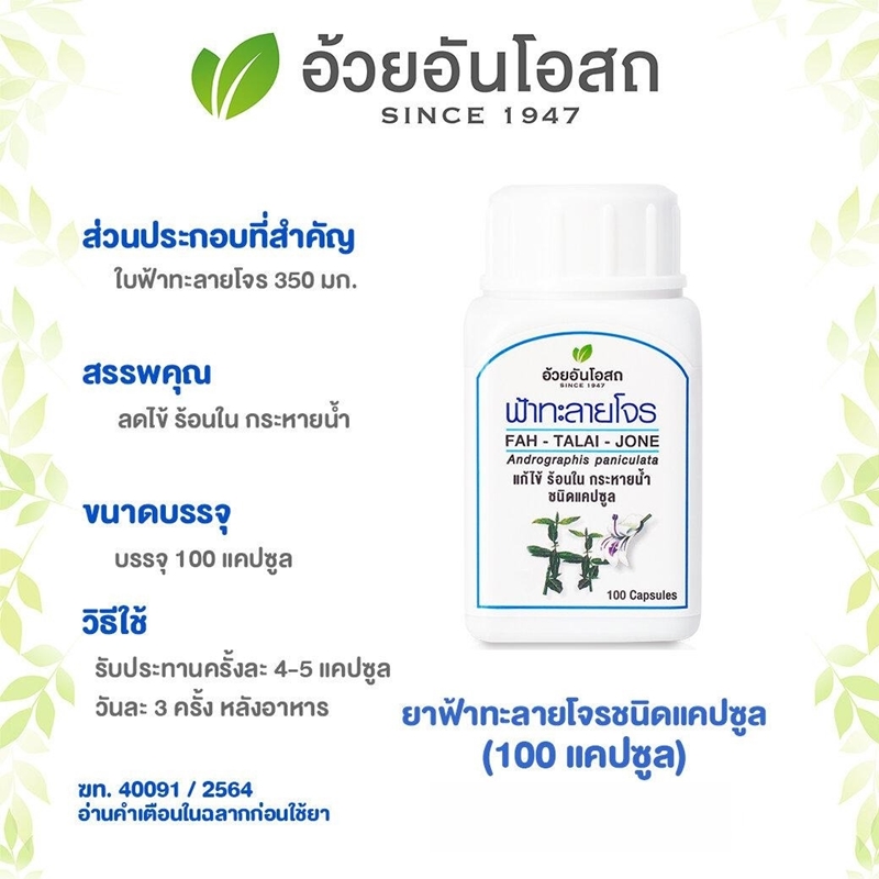 ฟ้าทะลายโจรชนิด อ้วยอันโอสถ Herbal One 100 แคปซูล