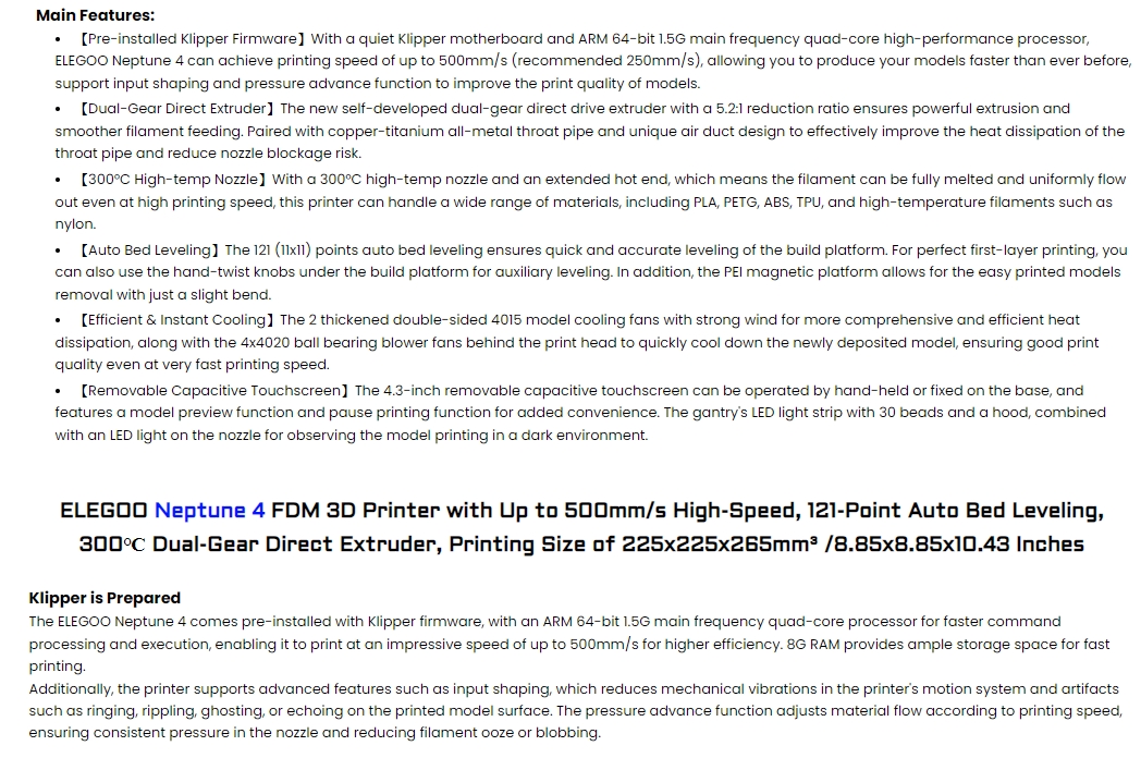 เครื่องพิมพ์ 3 มิติ (3D Printer) Elegoo Neptune 4