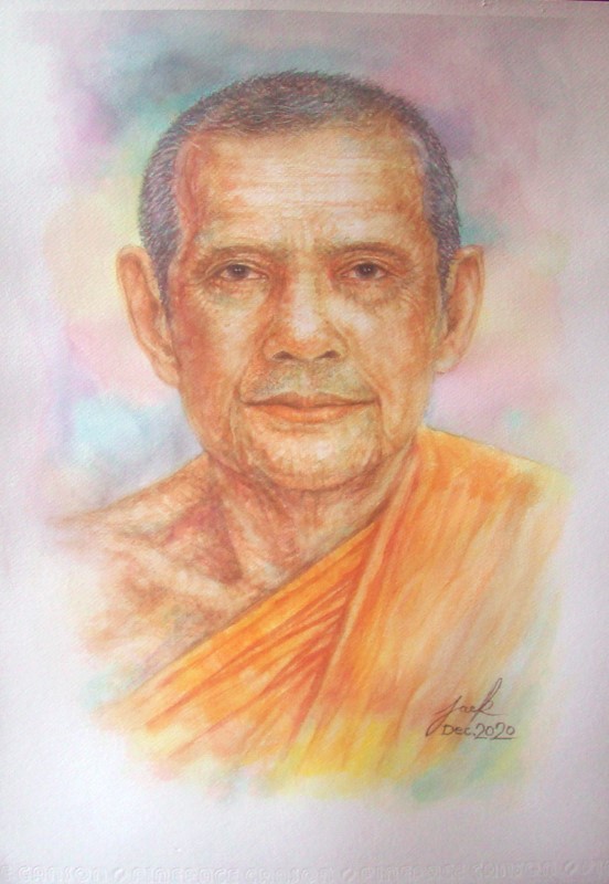 หลวงพ่อฤๅษีลิงดำ วัดท่าซุง อุทัยธานี ภาพวาดสีน้ำ บนกระดาษ Canson 320 แกรม ขนาด 29.7 cm. x 42 cm. [A3] งานวาดต้นฉบับ ไม่ใช่ภาพพิมพ์หรือโปสเตอร์ครับ [No.04]