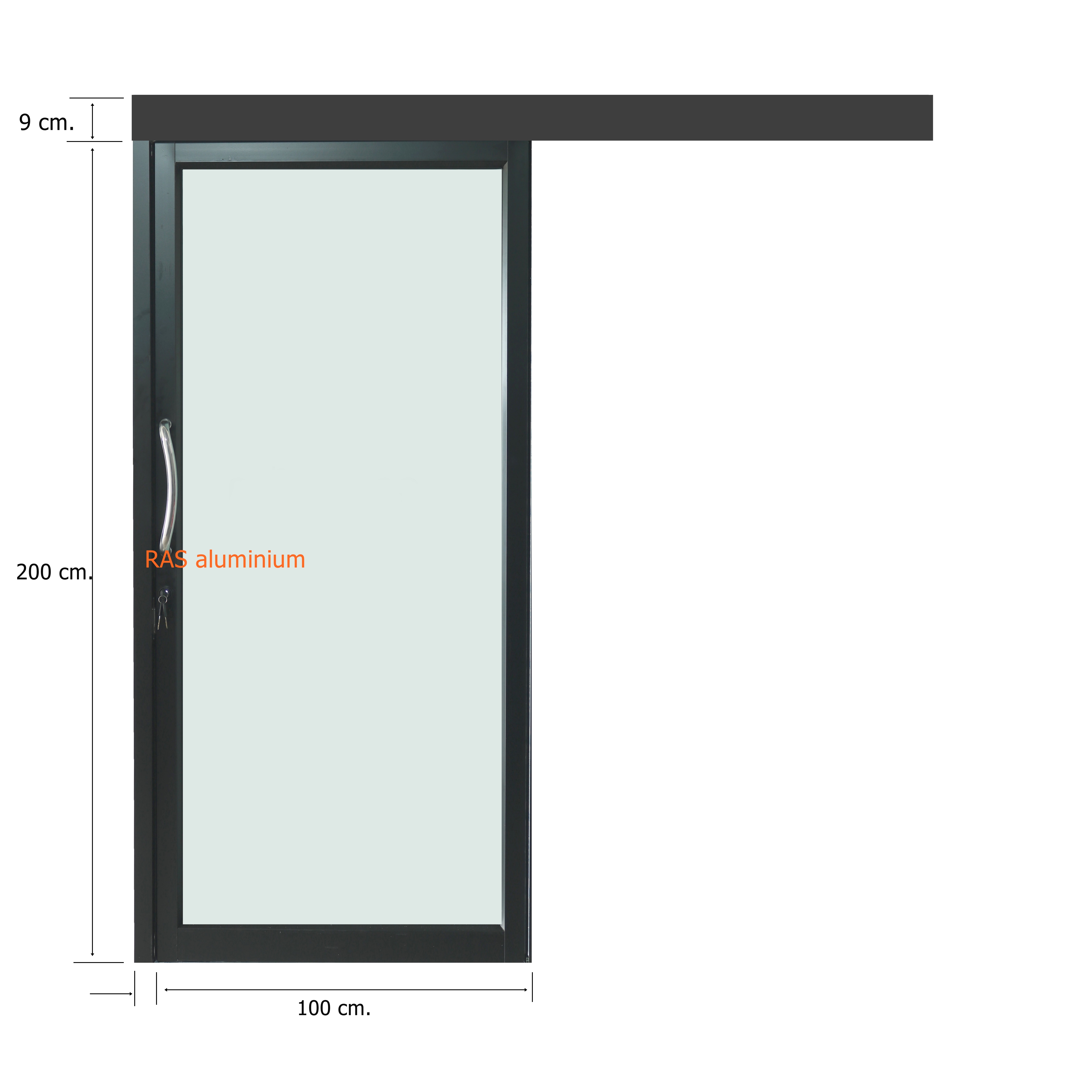 ประตูบานเลื่อนแขวน สีดำ 100x200 cm. ชุดสำเร็จ