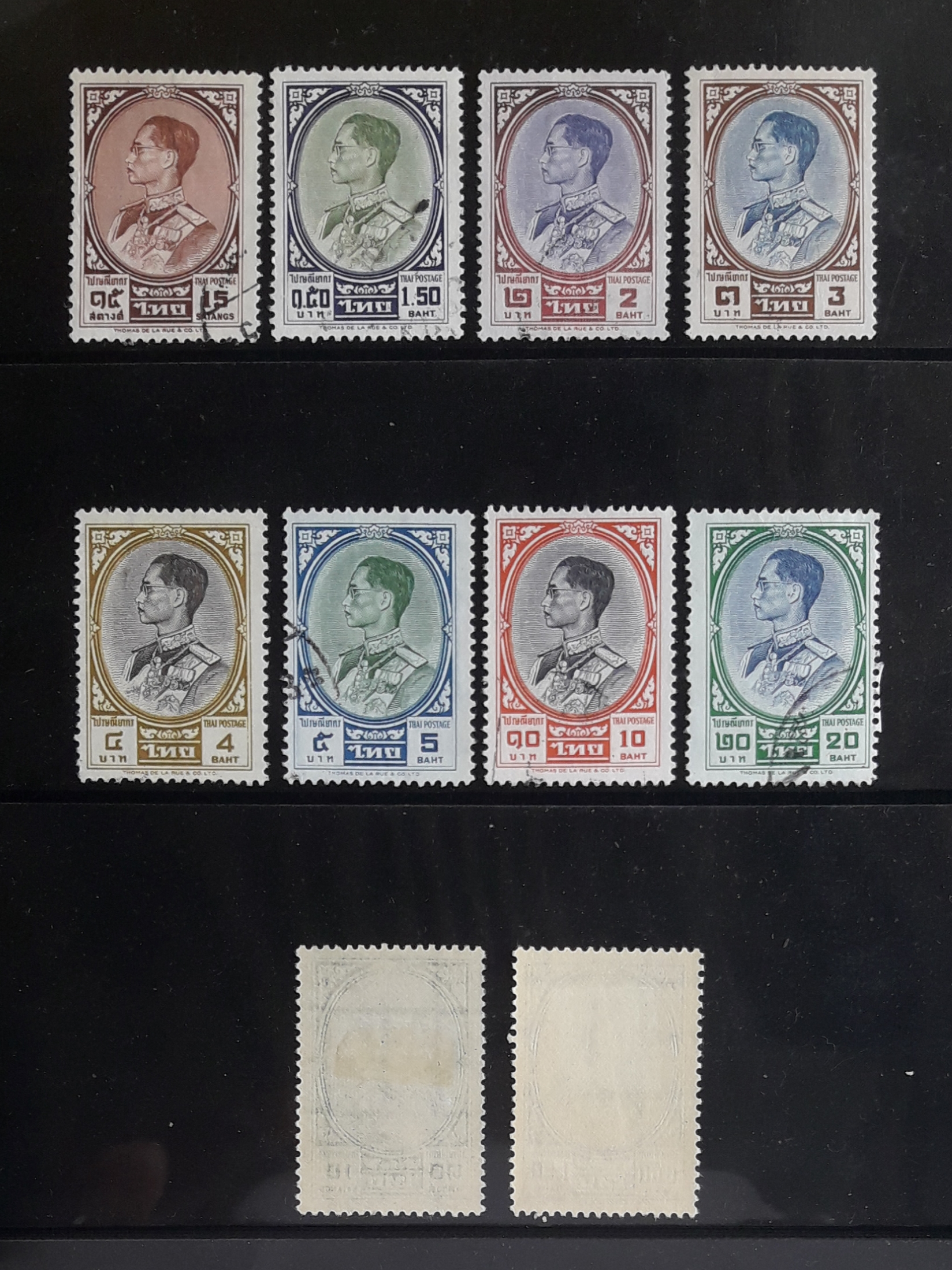 s3322-แสตมป์พระรูป ในหลวง รัชกาลที่ 9 ชุด3 พิมพ์ Thomas,England พ.ศ.2504-11 ยังไม่ใช้ 2 ดวง+ ใช้แล้ว 8 ดวง ราคาเบา น่าสะสมครับ