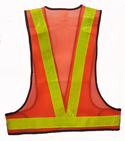 เสื้อจราจรตาข่าย ทรงตัวVสีส้มแถบเหลือง RV-10-03