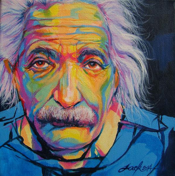 Albert Einstein ภาพวาดสีน้ำมัน+สีอะครีลิค ขนาด 20x20 cm.