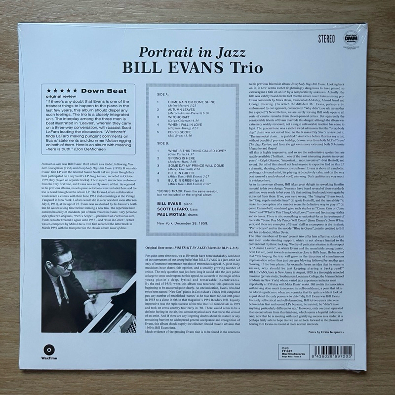 แผ่นเสียง The Bill Evans Trio - Portrait In Jazz ,Black Vinyl, LP, Album, Reissue, Remastered, EU ,มือหนึ่ง ซีล