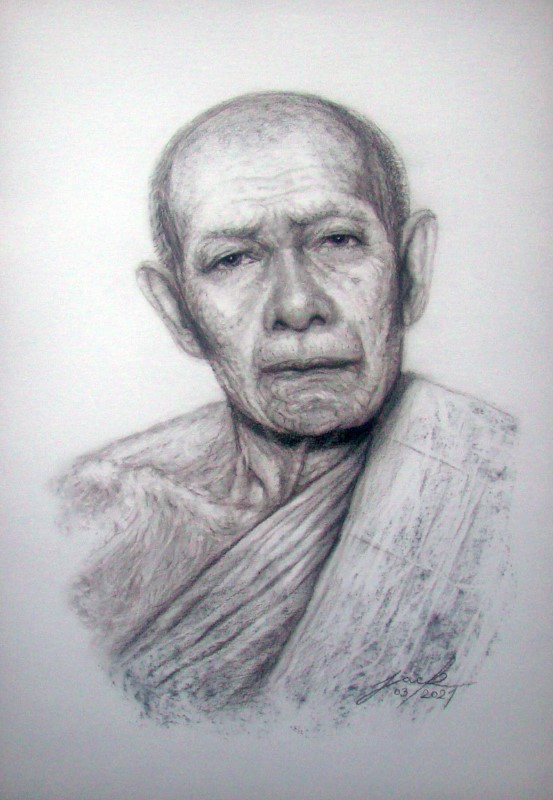 หลวงปู่ทิม วัดละหารไร่ จ.ระยอง ภาพวาดดินสอ ชาโคล กระดาษ 100 ปอนด์ ขนาด A3 งานวาดต้นฉบับ ไม่ใช่ภาพพิมพ์หรือโปสเตอร์ครับ