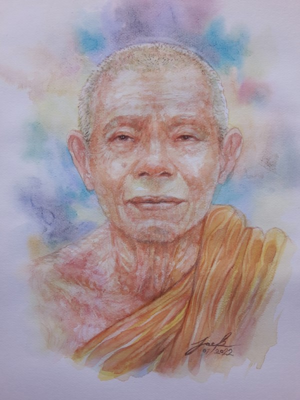 หลวงพ่อคูณ วัดบ้านไร่ นครราชสีมา ภาพวาดสีน้ำ บนกระดาษ Canson 320 แกรม ขนาด A3 งานวาดต้นฉบับ ไม่ใช่ภาพพิมพ์หรือโปสเตอร์ครับ