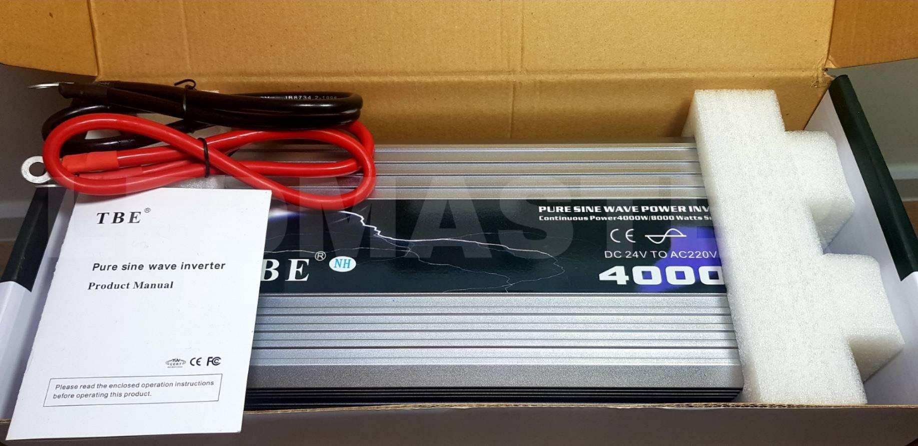 [ เเท้ 100% ] TBE pure sine wave power inverter 24V 4000W เครื่องแปลงไฟรถเป็นไฟบ้าน คลื่นกระเเสไฟนิ่ง (DC 24 V TO AC 220V) อินเวอร์เตอร์หรือหม้อแปลงไฟ ใช้สำหรับเเปลงไฟแบตเป็นไฟบ้าน คอมพิวเตอร์ เครื่องใช้ไฟฟ้าในบ้าน ชุดแห่เครื่องเสียง จำนวน 1 เครื่อง