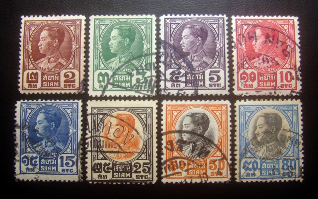((--ร.7--ชุดบน--)) s2753-แสตมป์รัชกาลที่ 7 ประชาธิปก ปี 2471 ชุดบน ครบ 8 ดวง ใช้แล้ว ราคาเบา น่าสะสมครับ
